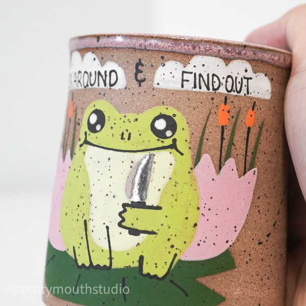 13oz Pink "Fuck Around" Frog with Knife Cup (No Handle) No. 10