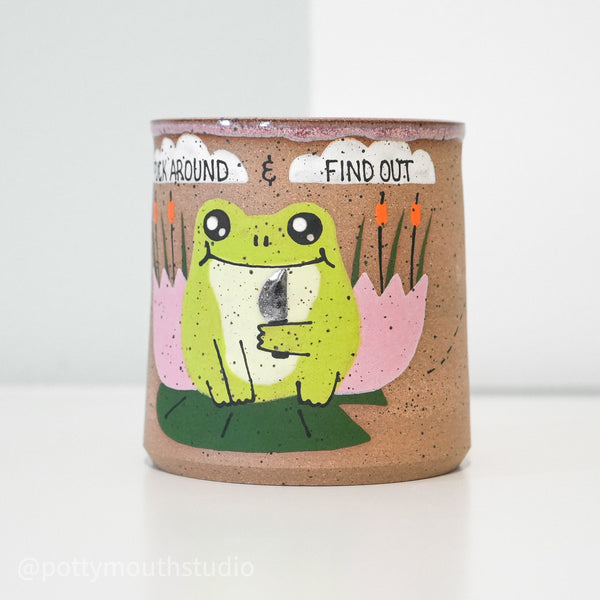 16oz Pink "Fuck Around" Frog with Knife Cup (No Handle) No. 2