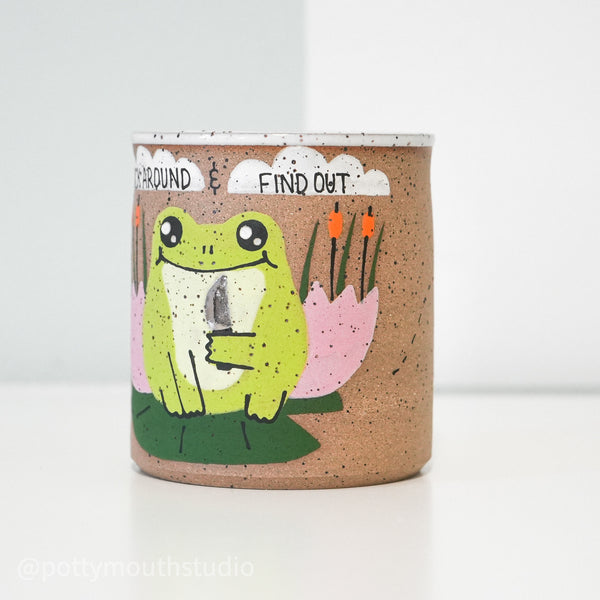 13oz White "Fuck Around" Frog with Knife Cup (No Handle) No. 4