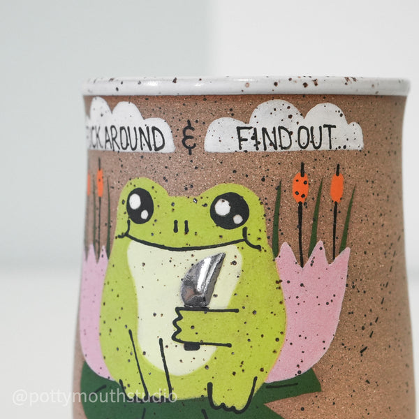 16oz White "Fuck Around" Frog with Knife Cup (No Handle) No. 6