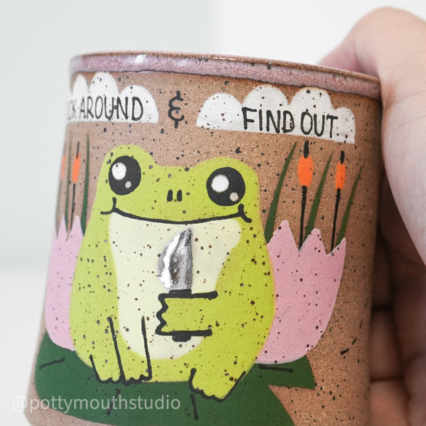 12.5oz Pink "Fuck Around" Frog with Knife Cup (No Handle) No. 8