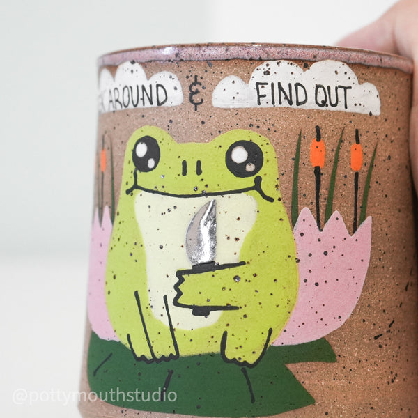 14oz Pink "Fuck Around" Frog with Knife Cup (No Handle) No. 9