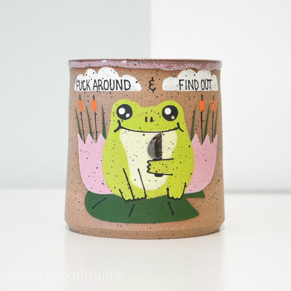 16oz Pink "Fuck Around" Frog with Knife Cup (No Handle) No. 2