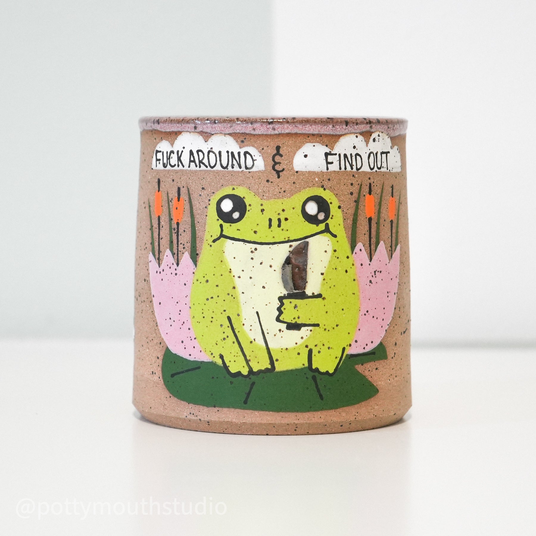 13oz Pink "Fuck Around" Frog with Knife Cup (No Handle) No. 5