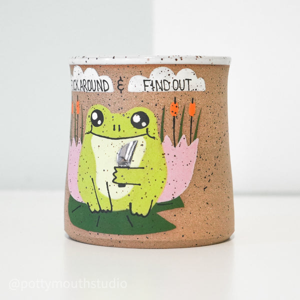 16oz White "Fuck Around" Frog with Knife Cup (No Handle) No. 6