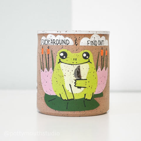 13oz White "Fuck Around" Frog with Knife Cup (No Handle) No. 4