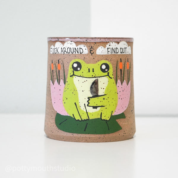 14oz Pink "Fuck Around" Frog with Knife Cup (No Handle) No. 9