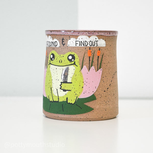 13oz Pink "Fuck Around" Frog with Knife Cup (No Handle) No. 10