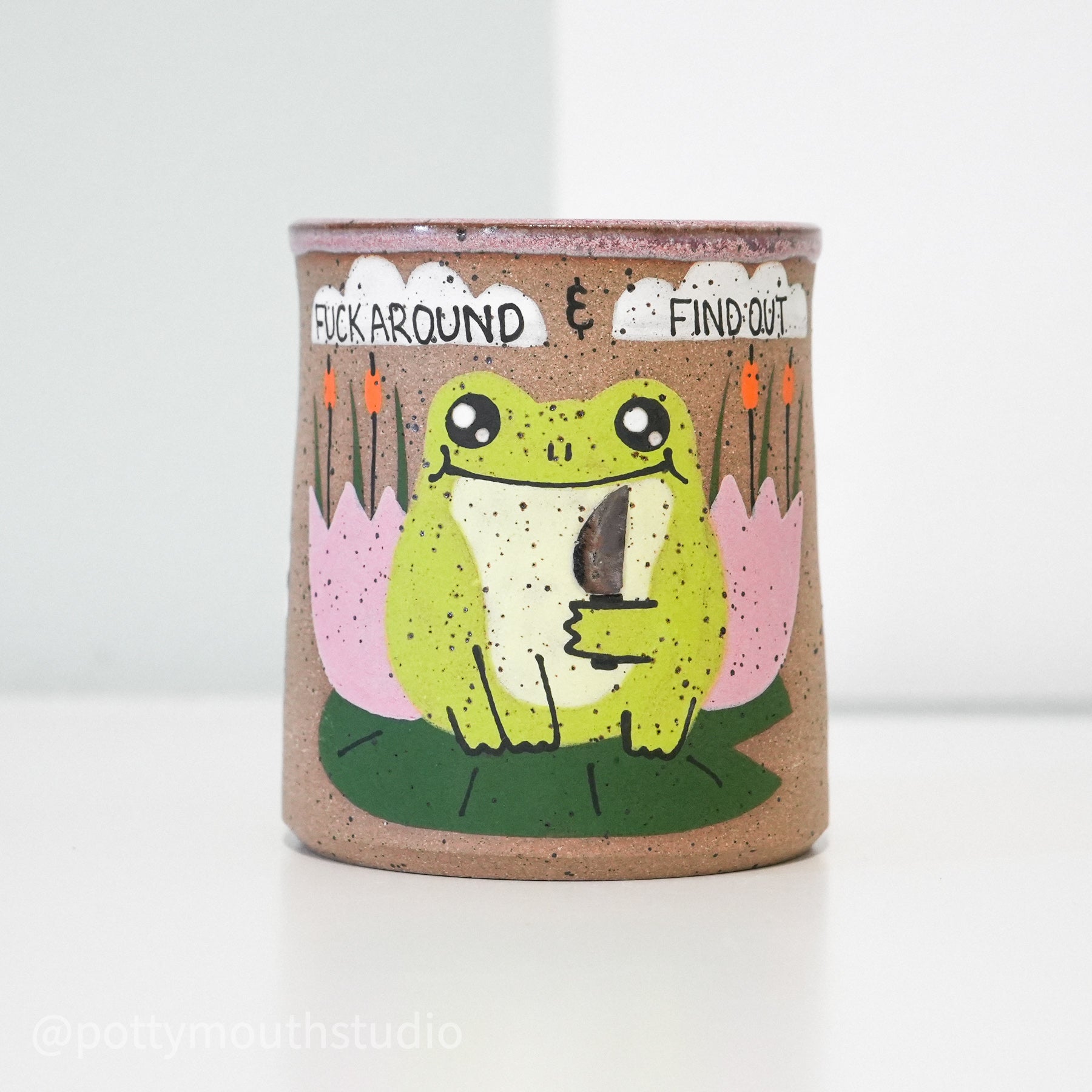 13oz Pink "Fuck Around" Frog with Knife Cup (No Handle) No. 10